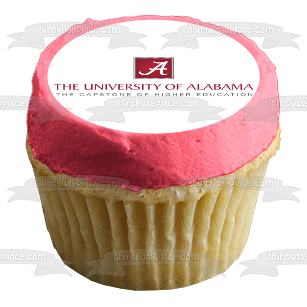 Logotipo de la Universidad de Alabama, la piedra angular de la educación superior, decoración comestible para tarta, imagen ABPID10779 