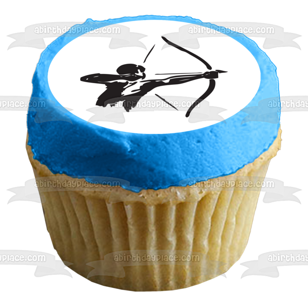 Archery Bow and Arrow Sport Hunting Silhouette Edible Cake Topper Image ABPID55595