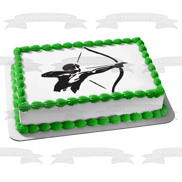 Archery Bow and Arrow Sport Hunting Silhouette Edible Cake Topper Image ABPID55595