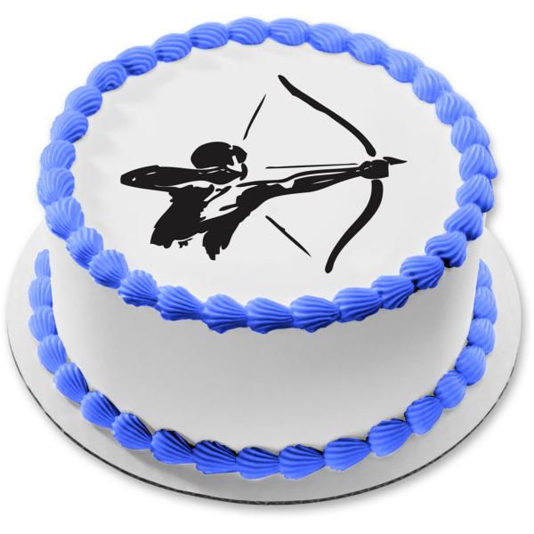 Archery Bow and Arrow Sport Hunting Silhouette Edible Cake Topper Image ABPID55595