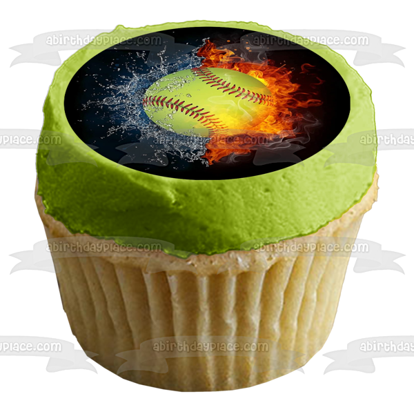 Imagen de decoración comestible para tarta de deportes abstractos con salpicaduras de agua y fuego de softbol ABPID55682 