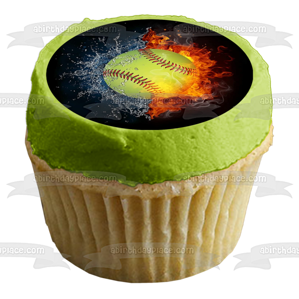 Softball Fire and Water Splash Abstract Sports Edible Cake Topper Image ABPID55682