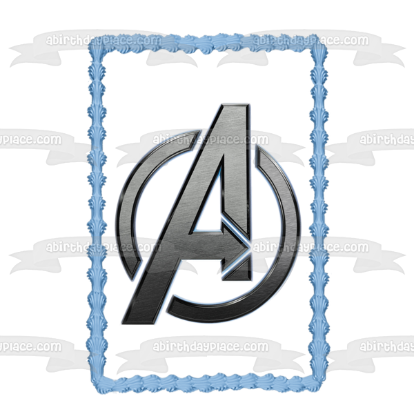 Adorno comestible para tarta con logotipo plateado de Marvel Avengers, imagen ABPID11317 