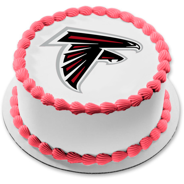 Atlanta Falcons Logo NFL Pink and White Black Background Edible