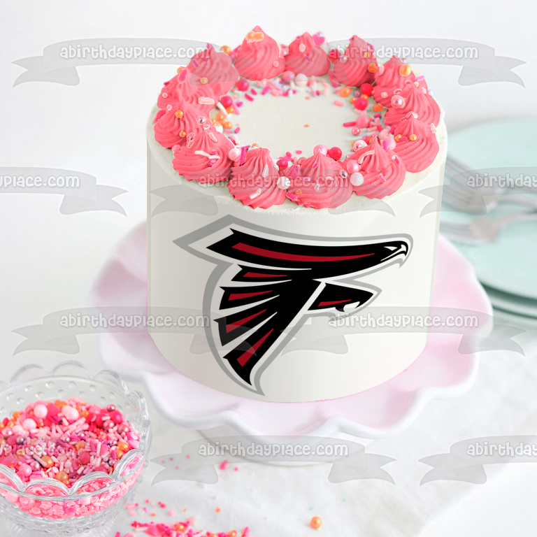 Atlanta Falcons Logo NFL Pink and White Black Background Edible