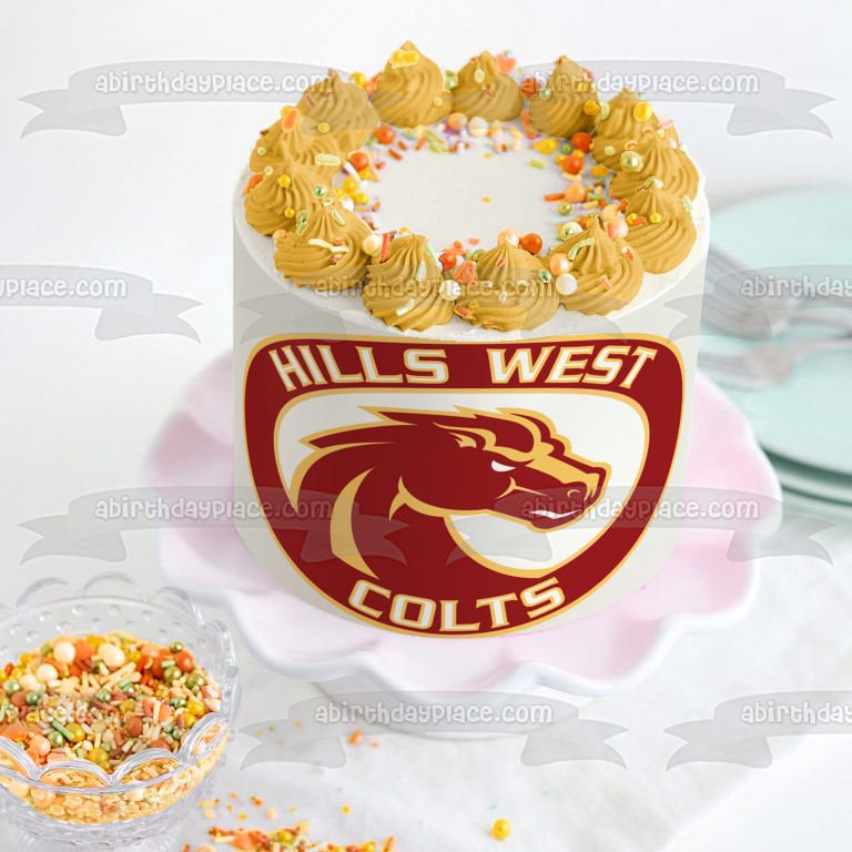 Imagen comestible para tarta con logotipo de Hills West Colts High School ABPID11110 