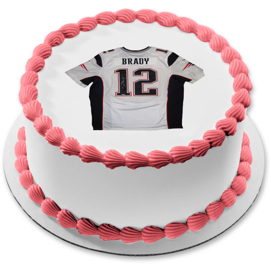 New England Patroits Tom Brady 12 Jersey NFL Edible Cake Topper Image ABPID11130