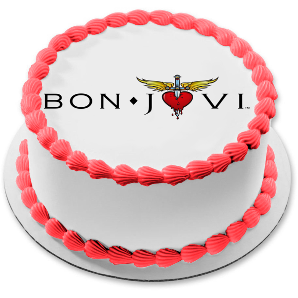 Bon Jovi Music Logo Sword Angel Wings Bleeding Heart Edible Cake Topper Image ABPID11176