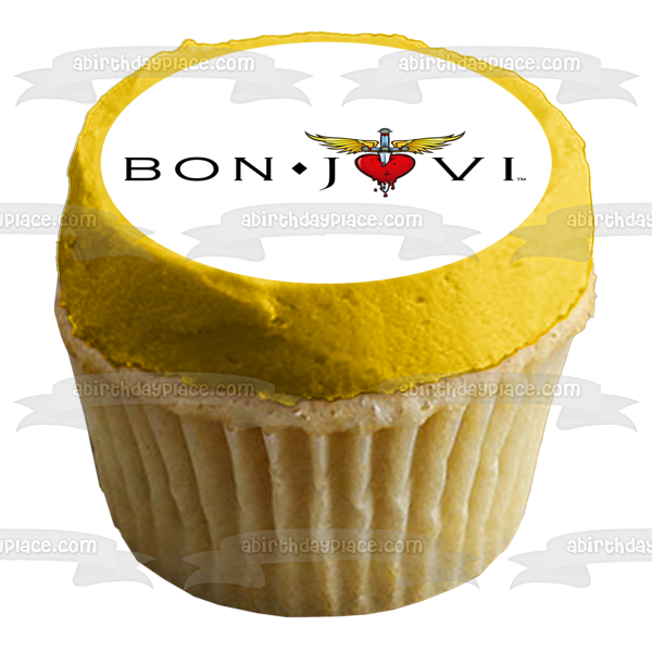 Bon Jovi Music Logo Sword Angel Wings Bleeding Heart Edible Cake Topper Image ABPID11176