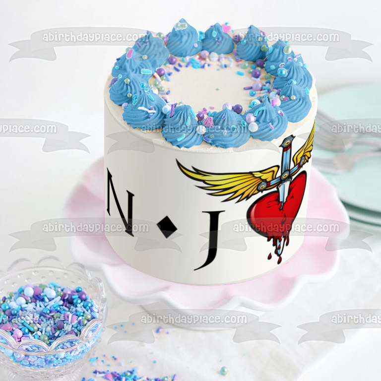 Bon Jovi Music Logo Sword Angel Wings Bleeding Heart Edible Cake Topper Image ABPID11176