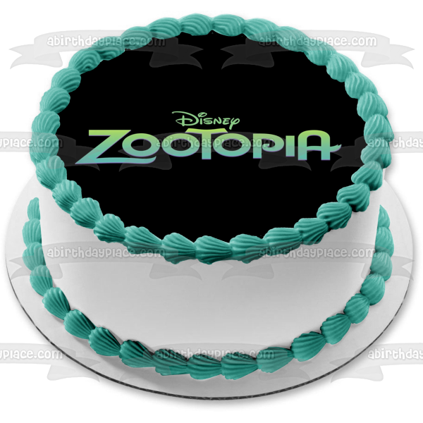 Imagen comestible para decoración de tarta con logotipo verde de Disney Zootopia, fondo negro, ABPID11373 