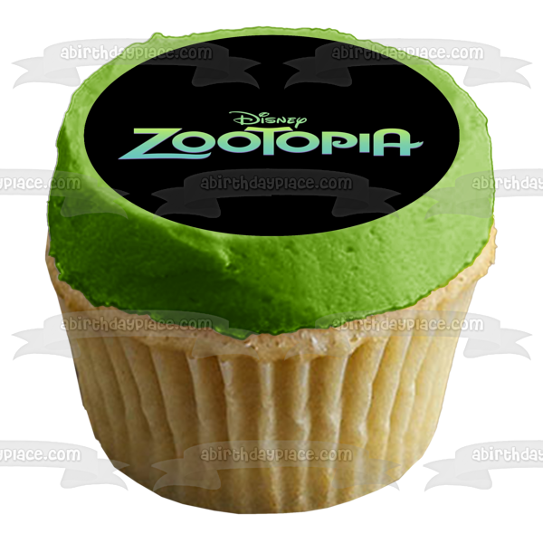 Imagen comestible para decoración de tarta con logotipo verde de Disney Zootopia, fondo negro, ABPID11373 