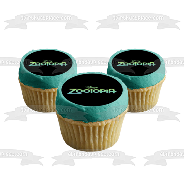 Imagen comestible para decoración de tarta con logotipo verde de Disney Zootopia, fondo negro, ABPID11373 