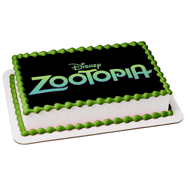 Imagen comestible para decoración de tarta con logotipo verde de Disney Zootopia, fondo negro, ABPID11373 