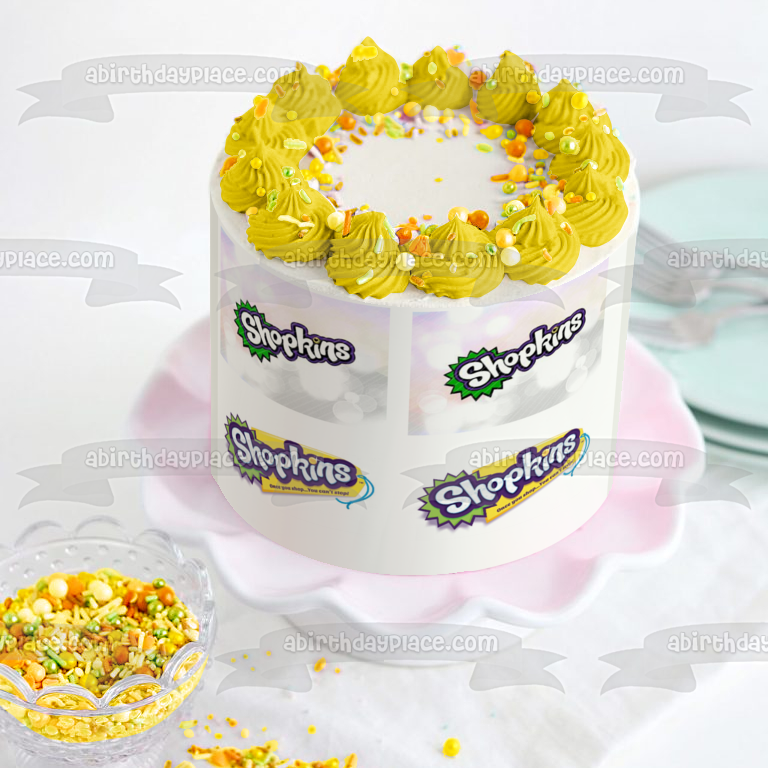 Shopkins Logos Once You Shop You Can't Stop Edible Cake Topper Image ABPID11387