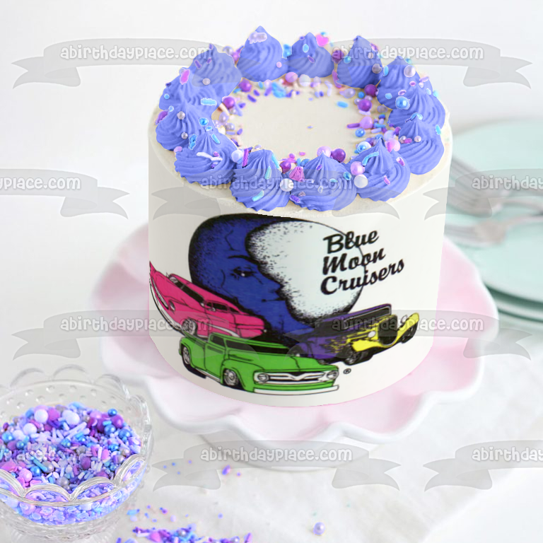 Blue Moon Cruisers Antique Cars Blue Moon Pink Green Purple Cars Edible Cake Topper Image ABPID11253