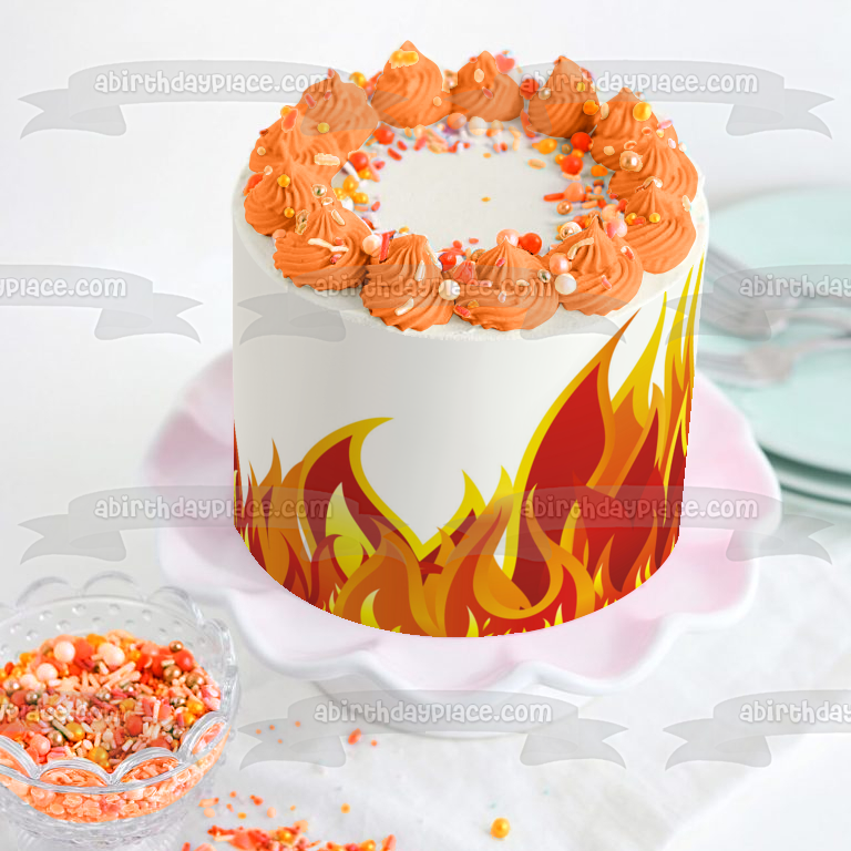 Imagen comestible para decoración de tarta con fondo de llamas de fuego ABPID11258 