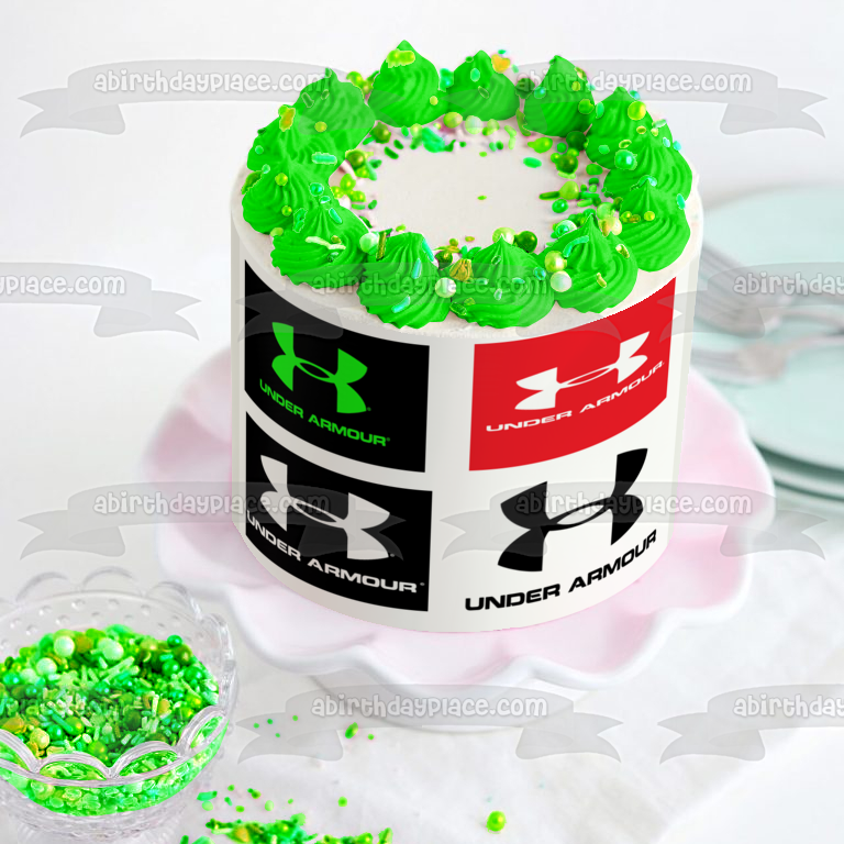 Under Armour Logos Green and Black Red and White White and Black Black and White Edible Cake Topper Image ABPID11412