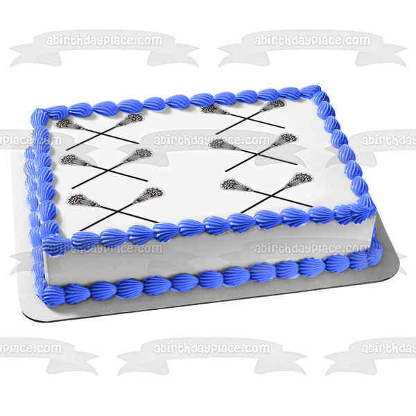 Lacrosse Sticks Black and White Edible Cake Topper Image ABPID11292