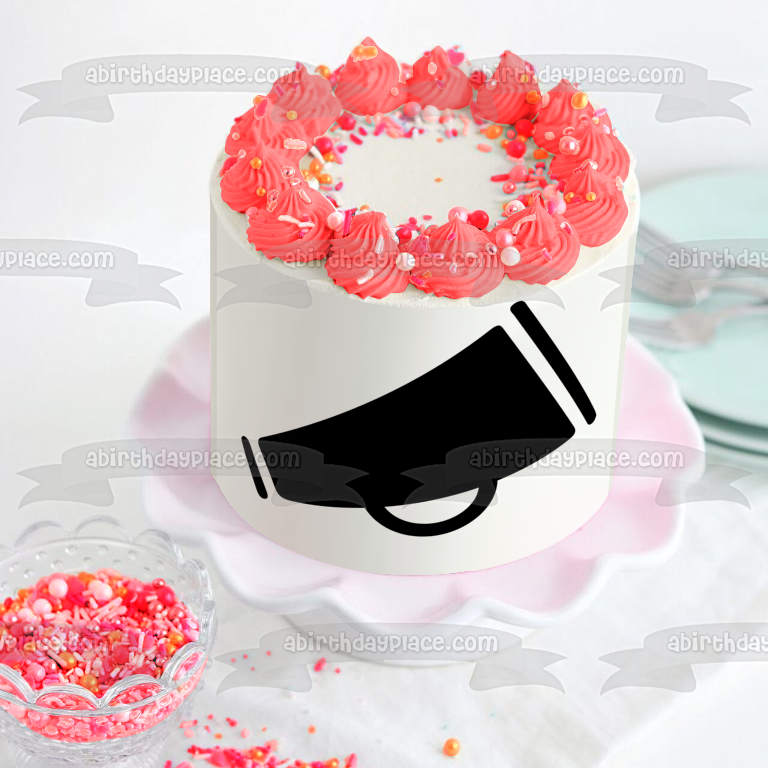 Cheer Megaphone Silhouette Edible Cake Topper Image ABPID55605