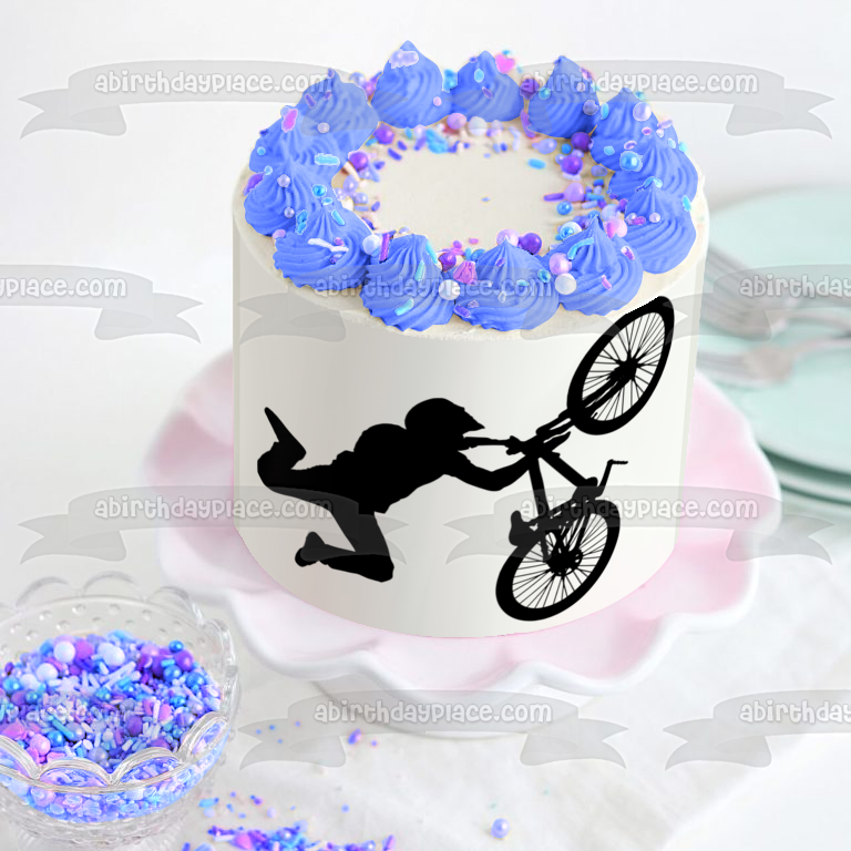 BMX Stunt Bike Silhouette Edible Cake Topper Image ABPID55606