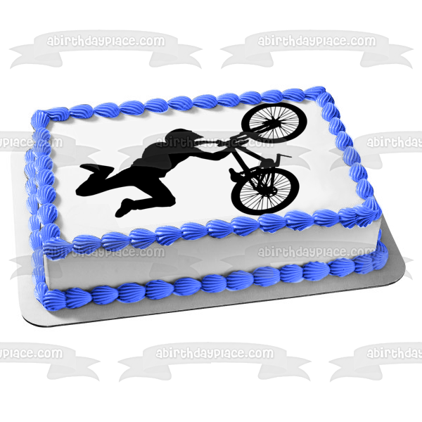 BMX Stunt Bike Silhouette Edible Cake Topper Image ABPID55606