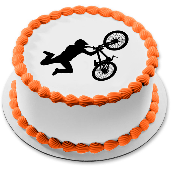 BMX Stunt Bike Silhouette Edible Cake Topper Image ABPID55606