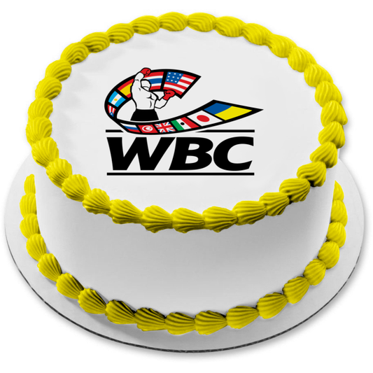 Imagen comestible para tarta con logotipo del Consejo Mundial de Boxeo, bandera estadounidense, bandera china, imagen ABPID55698 