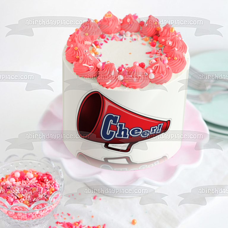 Cheerleading Megaphone Cartoon Illustration Edible Cake Topper Image ABPID55616