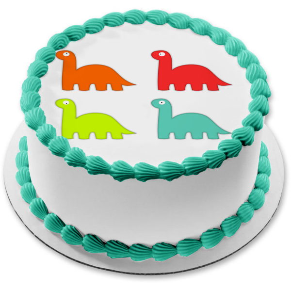 Imagen de decoración comestible para tarta con dinosaurios de dibujos animados, color naranja, rojo, amarillo y azul, ABPID11424 