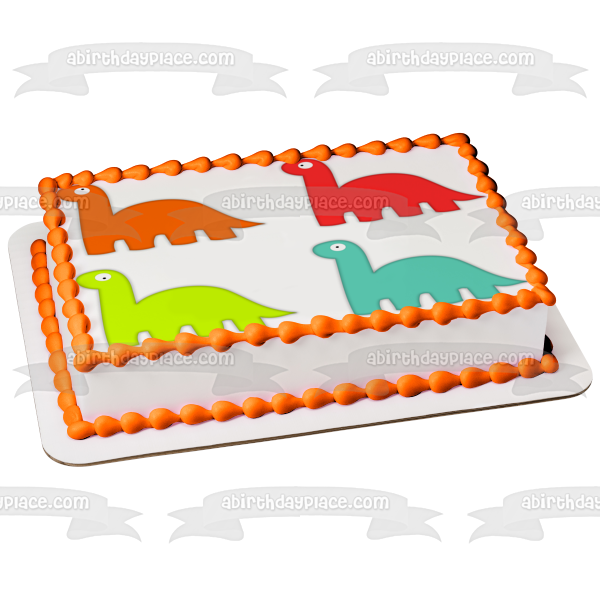 Imagen de decoración comestible para tarta con dinosaurios de dibujos animados, color naranja, rojo, amarillo y azul, ABPID11424 