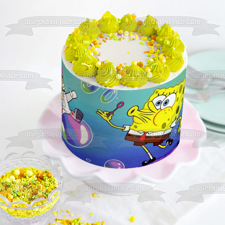 SpongeBob SquarePants Sandy Blowing Bubbles Edible Cake Topper Image ABPID11673