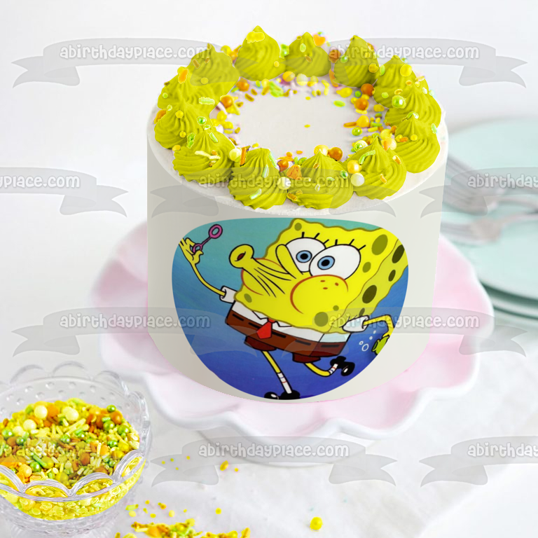 SpongeBob SquarePants Blowing Bubbles Edible Cake Topper Image ABPID11674