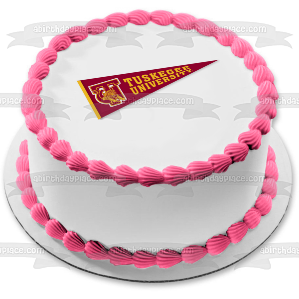 Imagen comestible para decoración de tarta con banderín con el logotipo de los Tigres Dorados de la Universidad de Tuskegee ABPID55703 