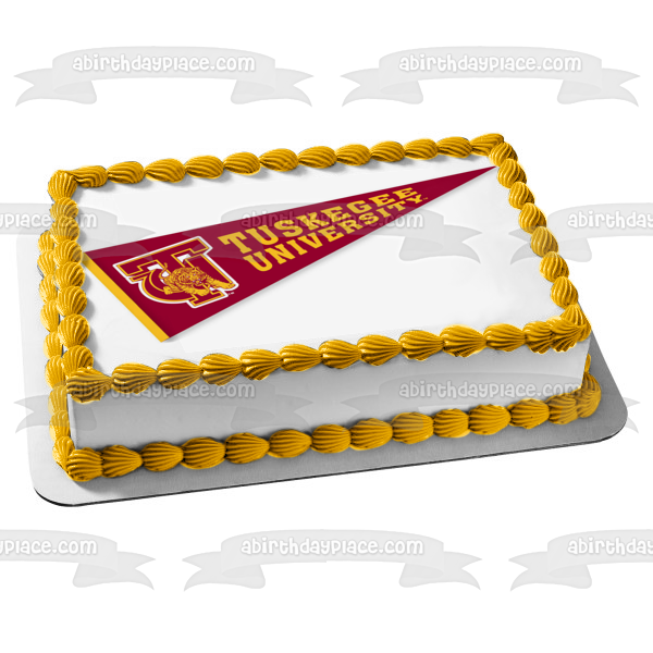 Imagen comestible para decoración de tarta con banderín con el logotipo de los Tigres Dorados de la Universidad de Tuskegee ABPID55703 