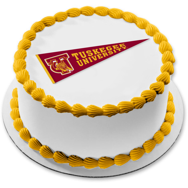 Imagen comestible para decoración de tarta con banderín con el logotipo de los Tigres Dorados de la Universidad de Tuskegee ABPID55703 