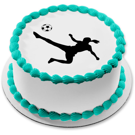 Adorno comestible para tarta con silueta de patadas de balón de fútbol femenino, imagen ABPID55706 