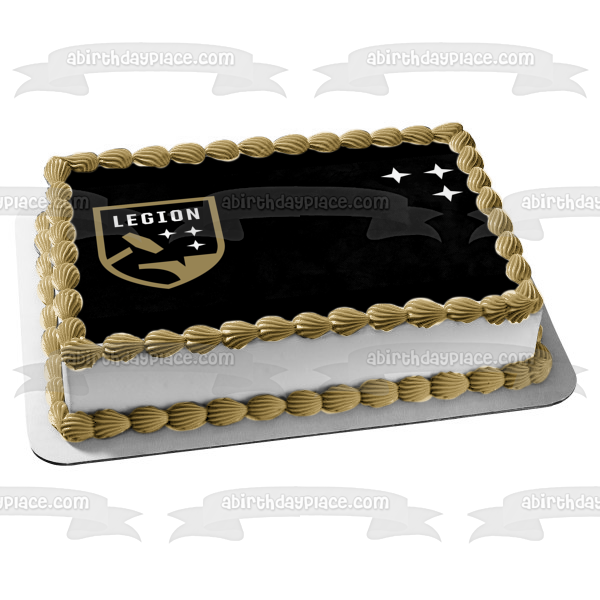 Logotipo del club de fútbol Birmingham Legion FC con estrellas y fondo negro Imagen comestible para decoración de tarta ABPID55625 