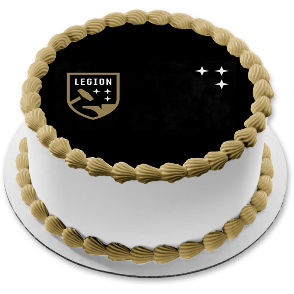 Logotipo del club de fútbol Birmingham Legion FC con estrellas y fondo negro Imagen comestible para decoración de tarta ABPID55625 