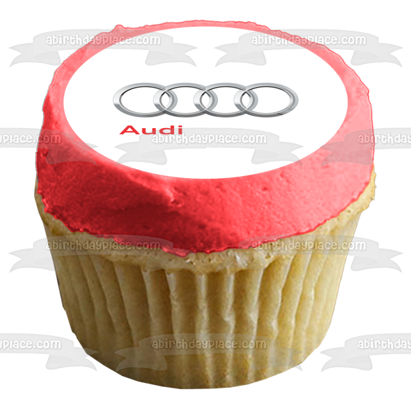 Adorno comestible para tarta con logotipo rojo de Audi, 4 círculos plateados, imagen ABPID11431 