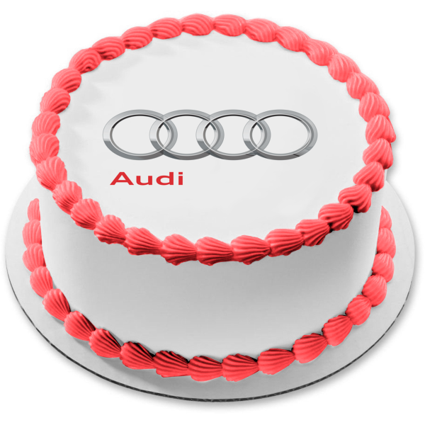 Adorno comestible para tarta con logotipo rojo de Audi, 4 círculos plateados, imagen ABPID11431 