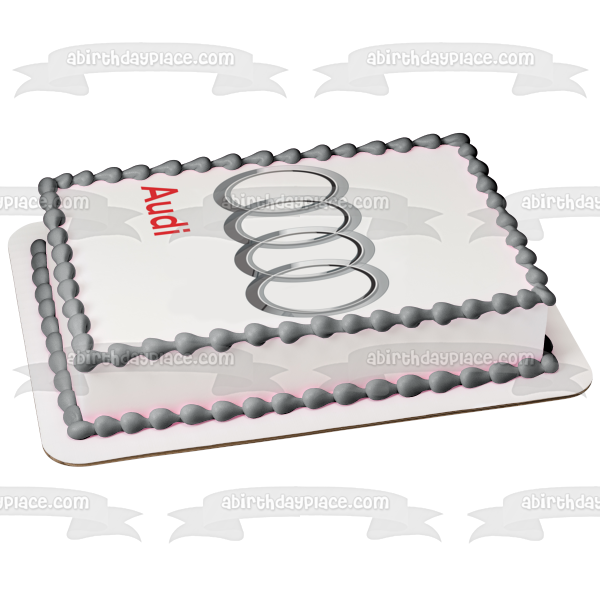 Adorno comestible para tarta con logotipo rojo de Audi, 4 círculos plateados, imagen ABPID11431 