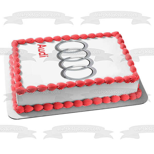 Adorno comestible para tarta con logotipo rojo de Audi, 4 círculos plateados, imagen ABPID11431 