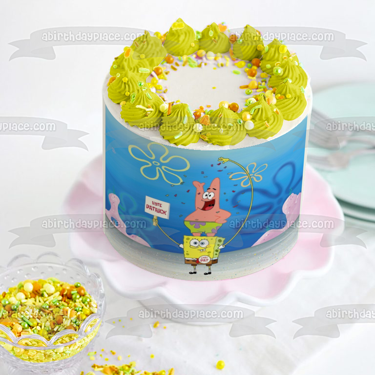 SpongeBob SquarePants Patrick Bikini Bottom Vote Patrick Sign Edible Cake Topper Image ABPID11681