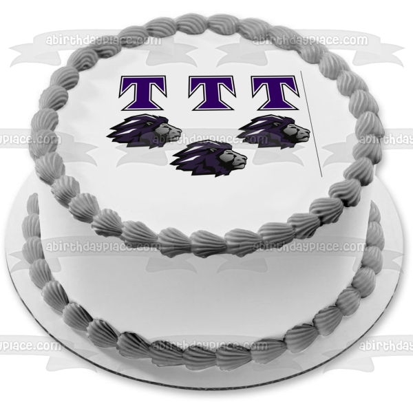 Trinity Christian School Lions Logo Purple T Logos Edible Cake Topper Image ABPID11433