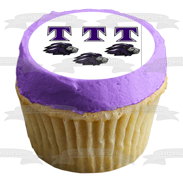 Trinity Christian School Lions Logo Purple T Logos Edible Cake Topper Image ABPID11433