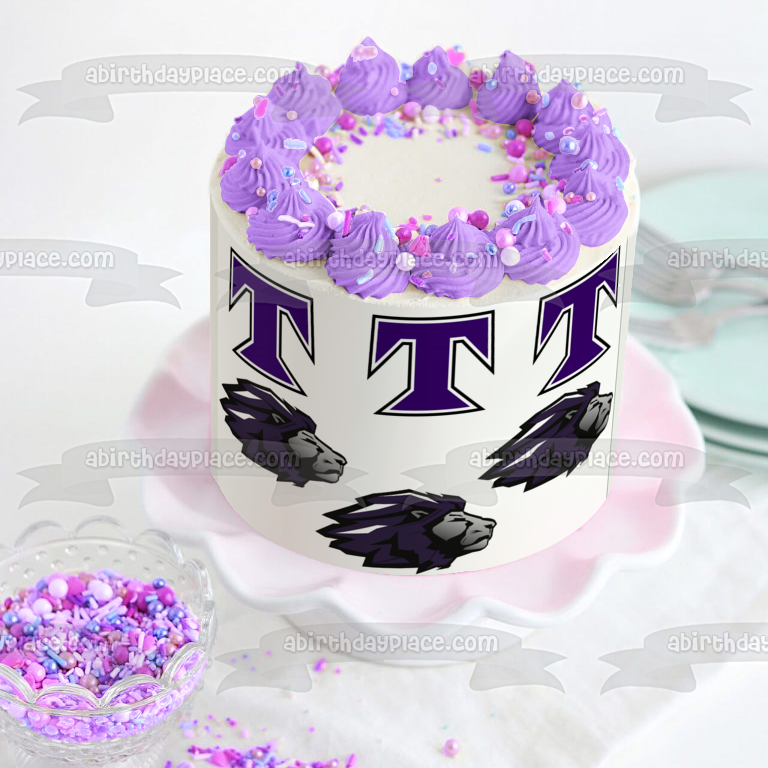 Trinity Christian School Lions Logo Purple T Logos Edible Cake Topper Image ABPID11433