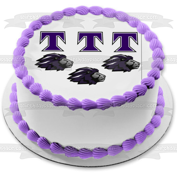 Trinity Christian School Lions Logo Purple T Logos Edible Cake Topper Image ABPID11433