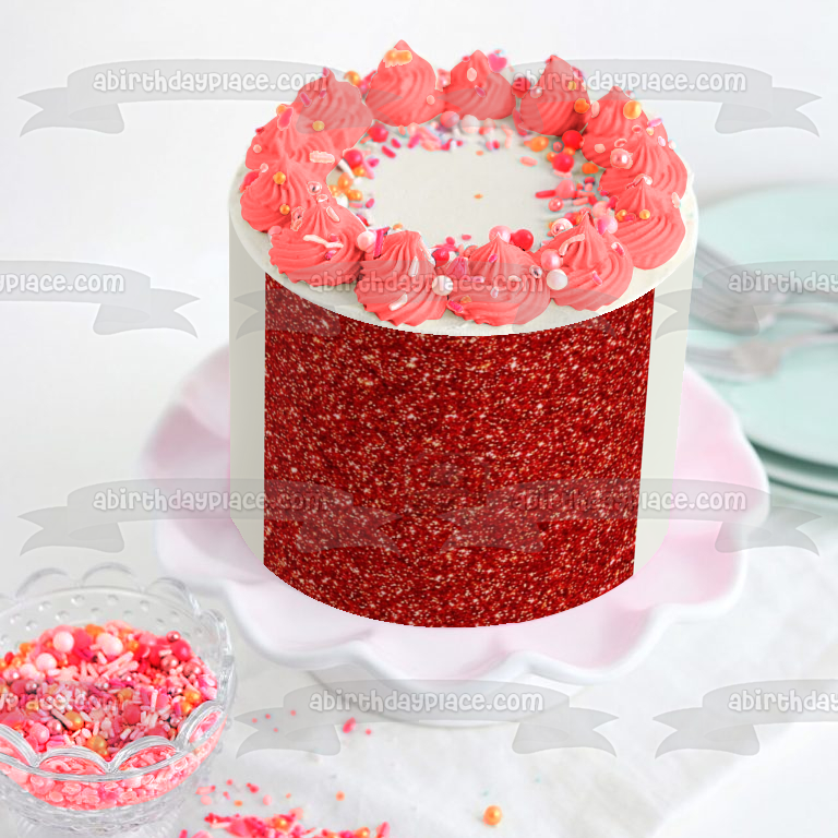 Red Sparkly Pattern Background Edible Cake Topper Image ABPID11687