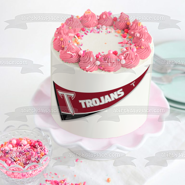 Imagen de decoración comestible para tarta con banderín deportivo con logotipo del equipo Troy University Trojans ABPID55715 